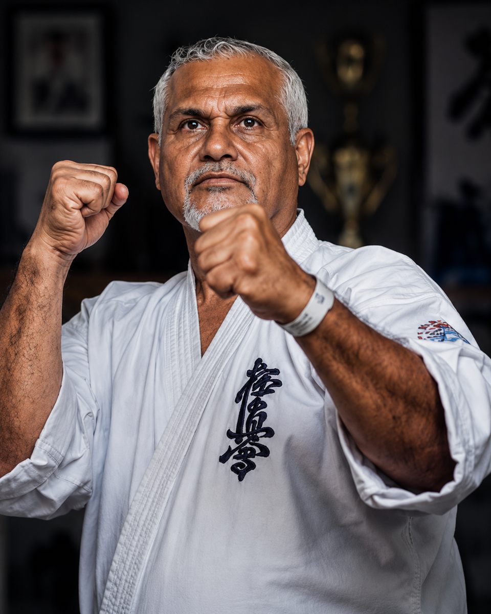 Retrato del Shihan Jorge Bustos en guardia